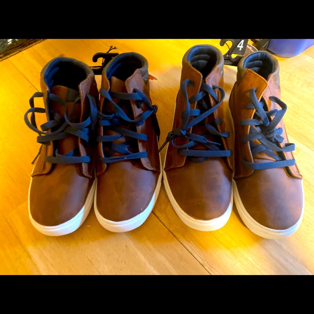 Brown with Navy Laces boys shoe size 3 & 4